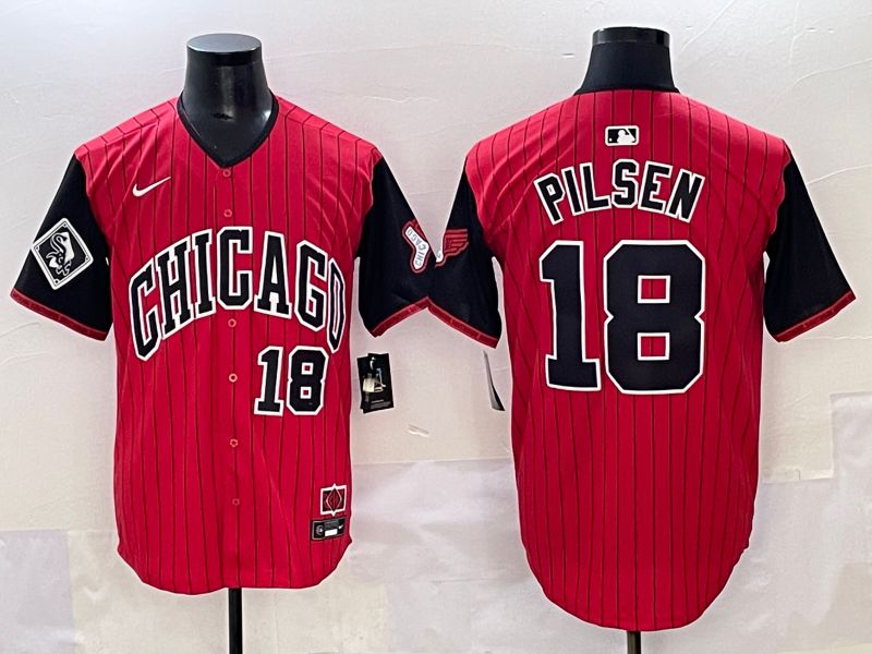 Men 2025 Chicago White Sox #18 Pilsen Red Stripe Joint Name Nike MLB Jersey style 6
